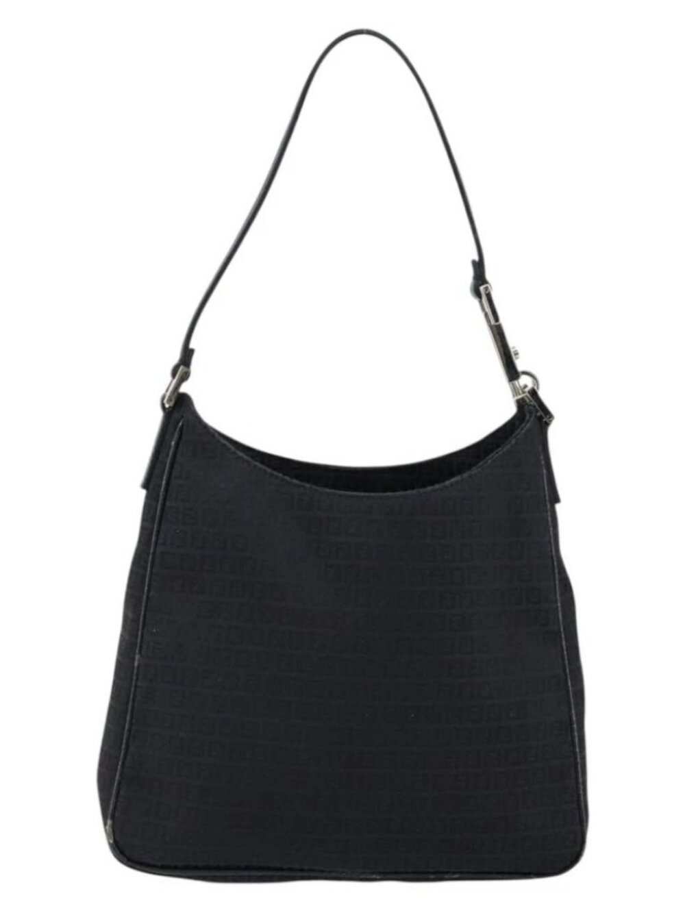 FENDI Zucchino Canvas Shoulder Bag Black Silver - Picture 3 of 16